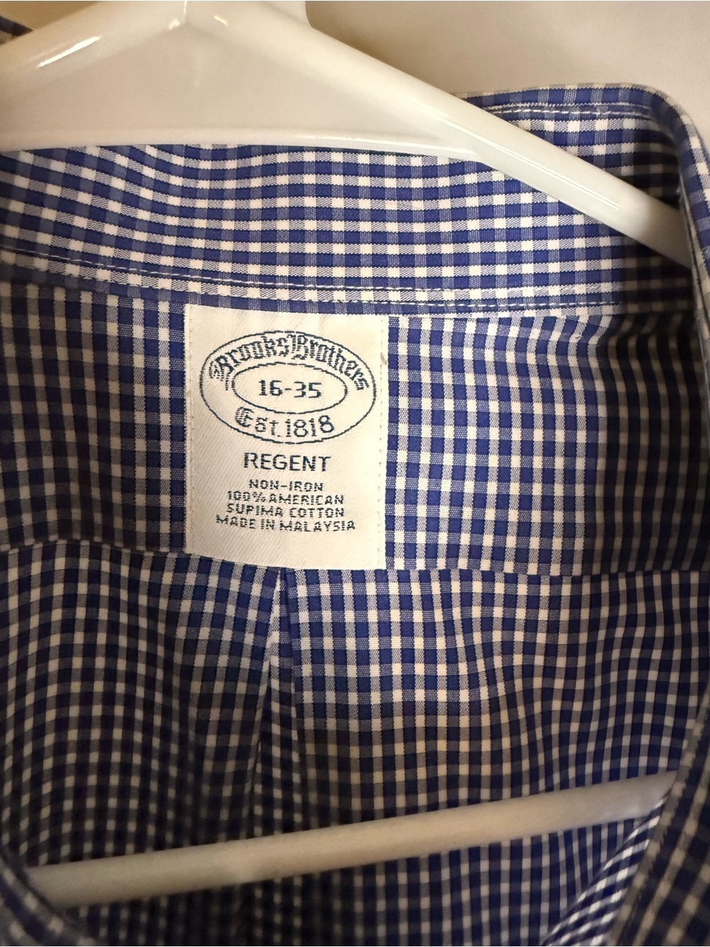 Brooks Brothers Regent Men’s Dress Shirt Blue White Gingham Check Non-Iron 16-35 - Picture 2 of 8